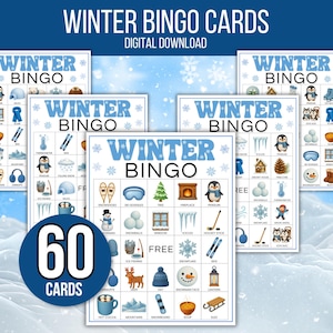 Winter Bingo, 60 Winter Bingo Cards, Winter Games, Winter Activity For Kids, Kids Winter Party Game, Winter Classroom Activity, Winter Games image 2