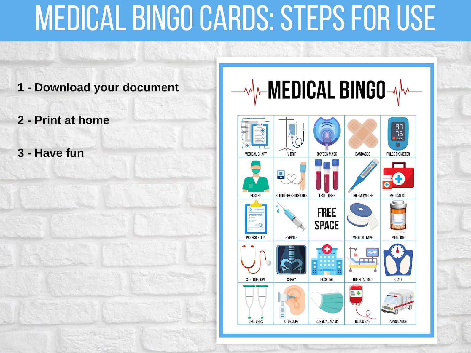 Medical Bingo 30 Printable Medical Bingo Cards Doctor Bingo Etsy