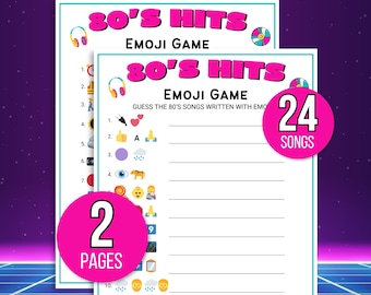 Juego de emojis de los 80, Juego de emojis de los 80, Juego de música de los 80, Cuestionario de cultura pop de los 80, Emojis imprimibles divertidos de los 80, Emojis imprimibles de los 80, Juegos de fiesta de los 80, Años 80