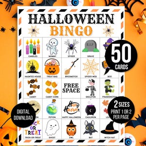 Halloween Bingo, 50 Halloween Bingo Cards, Halloween Games, Kids Halloween Party Game, Halloween Classroom Activity, Cute Halloween Activity