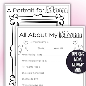 Alles über meine Mutter Füllen Sie die Lücken Fragebogen, Muttertag Handwerk, Muttertag Arbeitsblatt, Geschenk für Mama von Kindern, Muttertagsgeschenk