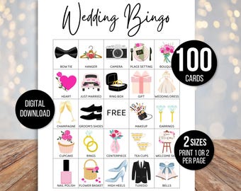 Wedding Bingo Cards, 100 Wedding Bingo Game Cards, Bridal Shower Bingo Game, Wedding Game Idea,  Wedding Reception Game, Couple&#39;s Bingo Game