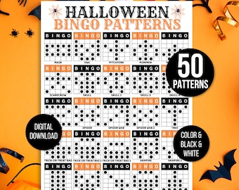 Halloween Bingo Patterns, 50 Halloween Bingo Patterns, Bingo Patterns, Fall Bingo Patterns, Bingo Game Patterns, Winning Bingo Patterns