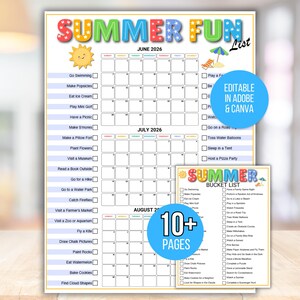 Editable Summer Bucket List, Summer Calendar Poster, Summer Checklist, Summer Break Ideas, Summer Activities, Kids Summer Calendar, Summer