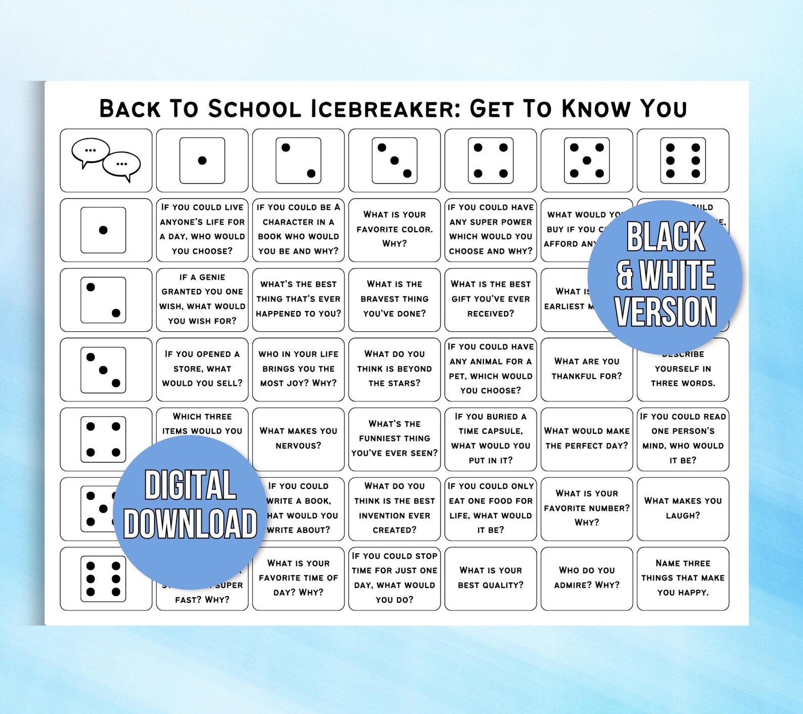 Icebreaker Game, Back to School Icebreaker, Team Building Game, Table ...