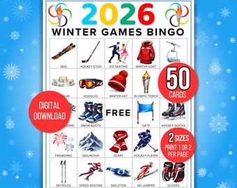 Winter Games Bingo, 50 Winter Games Bingo Cards, Winter Games, Winter Games Activity, Kids Printable Bingo, Winter Sports Bingo, Sports Game