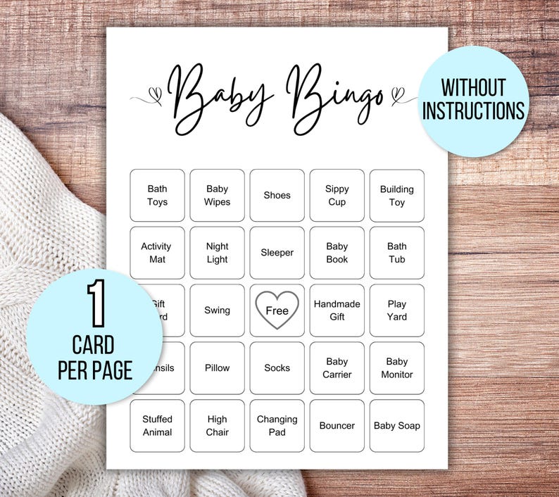 100 Baby Shower Bingo Cards, Unique Prefilled Baby Bingo Game Cards, Baby Gift Bingo Cards, Baby Shower Bingo Game, Minimalist Baby Bingo