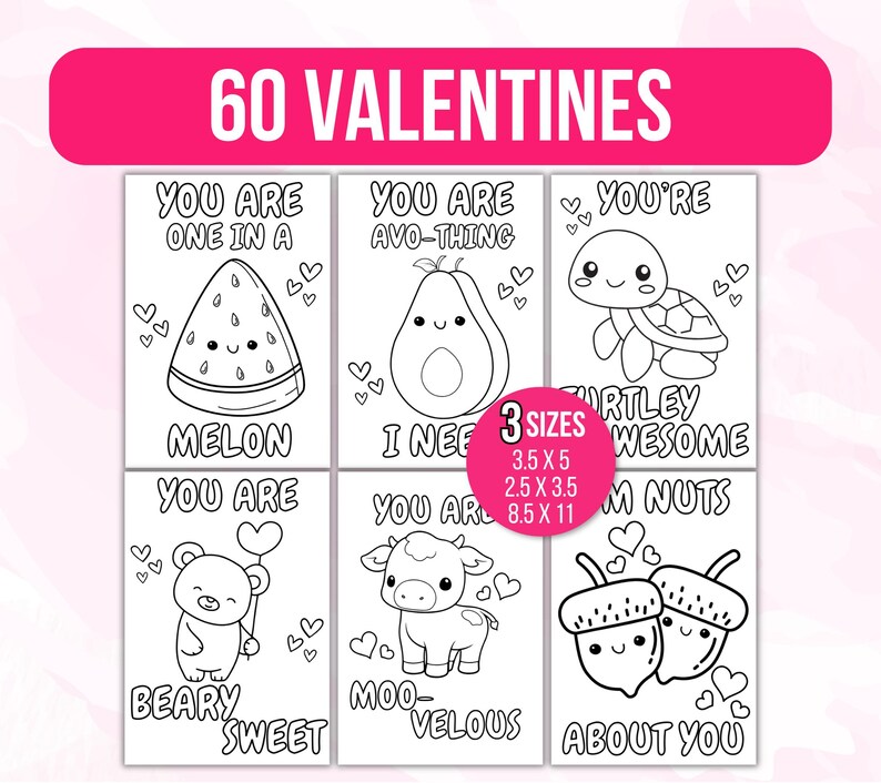 Valentines Coloring Cards, Valentines Day Valentine Cards, Valentine's Cards for Kids, Classroom Valentine Activity, Printable Valentines