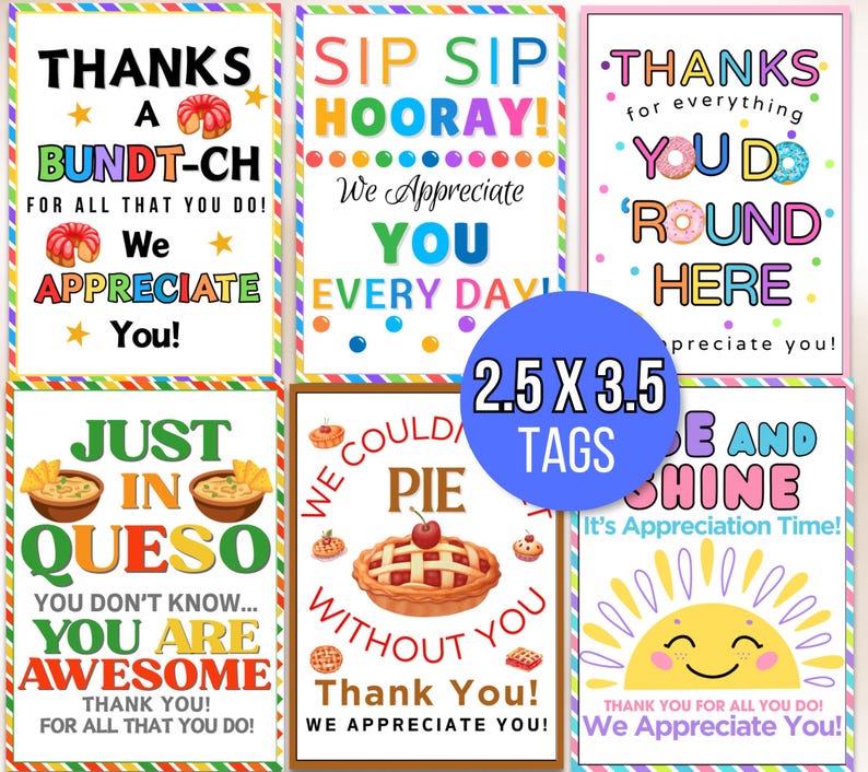 Appreciation Tags, Employee Appreciation Tags, Staff Appreciation Tags, Appreciation Food Tags Bundle, Appreciation Week Tags, Thank You Tag