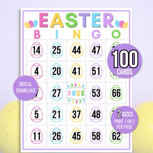 Bingo de Pâques, 100 cartes de bingo de Pâques, activité de Pâques à imprimer pour les enfants, jeu de fête de Pâques pour enfants, activité de Pâques dans la classe, jeu de Pâques