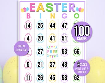 Paasbingo, 100 paasbingokaarten, afdrukbare paasactiviteit voor kinderen, Paasfeestspel voor kinderen, Paasactiviteit in de klas, Paasspel