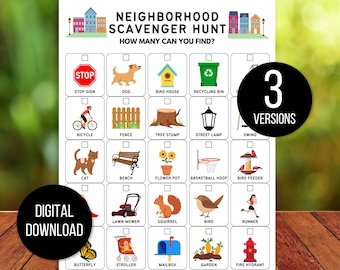 Neighborhood Scavenger Hunt for Kids, Outdoor Nature Scavenger Hunt, Hike Activity, Neighborhood Hunt, Kids Outdoor Activity, Walk Activity