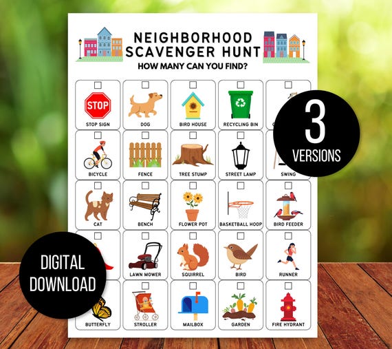 Neighborhood Scavenger Hunt for Kids, Outdoor Nature Scavenger Hunt, Hike Activity, Neighborhood Hunt, Kids Outdoor Activity, Walk Activity