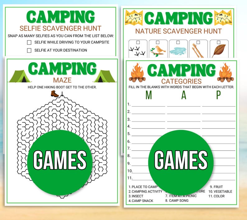 Camping Games, Camping Party Games, Camping Activities, Camping Games for Kids, Camping Printable, Camping Activities, Camping Games Bundle