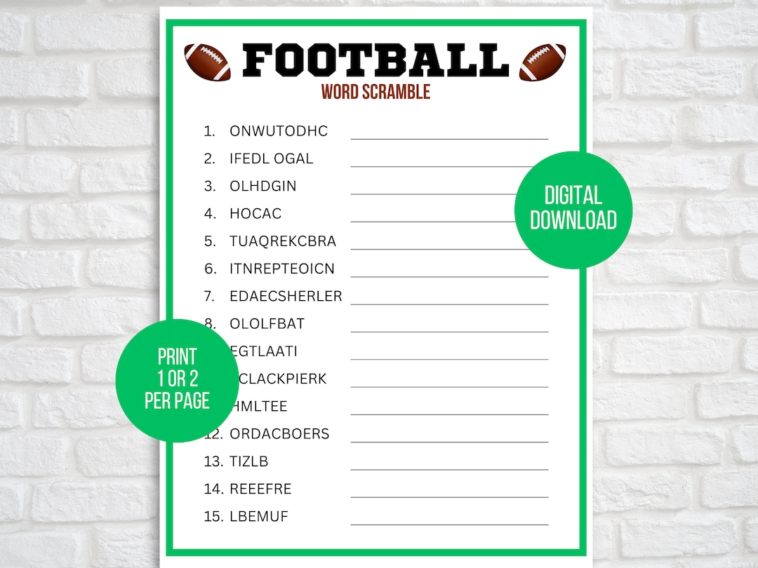 Football Word Scramble, Printable Football Word Scramble, Football