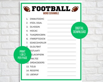 Football Word Scramble, Printable Football Word Scramble, Football Activity, Football Word Find, Kids Football Game, Football Party Game