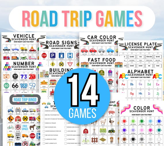 Road Trip Scavenger Hunts, Road Trip Games, Road Trip Hunt, Road Trip Activities, Road Trip Bingo, Road Trip Games Bundle, Kids Travel Games