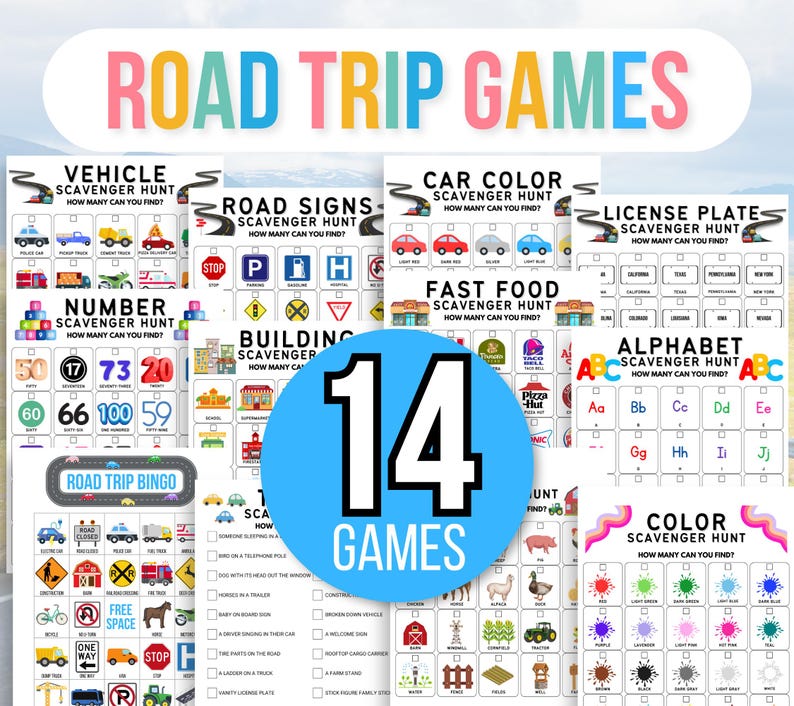 Road Trip Scavenger Hunts, Road Trip Games, Road Trip Hunt, Road Trip Activities, Road Trip Bingo, Road Trip Games Bundle, Kids Travel Games
