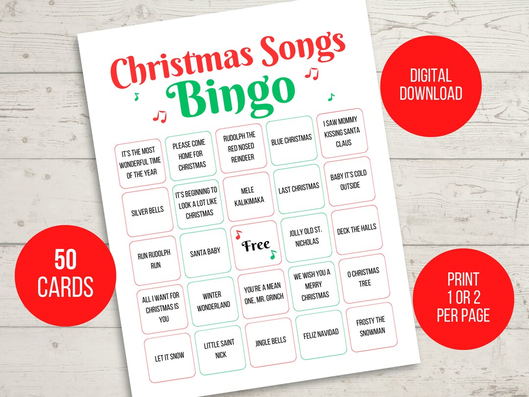 Christmas Song Bingo 50 Printable Christmas Song Bingo Cards - Etsy UK