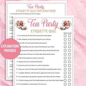 Tea Party Etiquette Game, Tea Party Quiz, Tea Etiquette Game, Tea Party ...