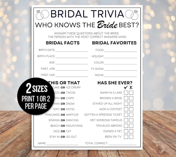 Who Knows the Bride Best, How Well Do You Know the Bride, Bridal Activity, Printable Bridal Shower Game, Bridal Shower Trivia, Bridal Trivia