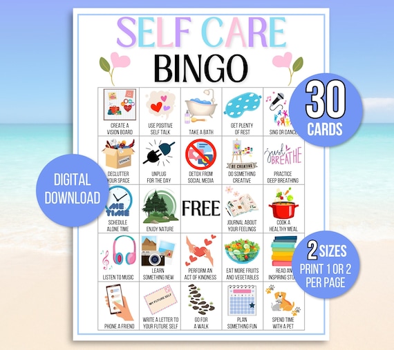 Self Care Bingo, 30 Self Care Bingo Cards, Self Care Challenge, Self Love Challenge, Wellness Bingo, Self Care Checklist, Self Care Activity