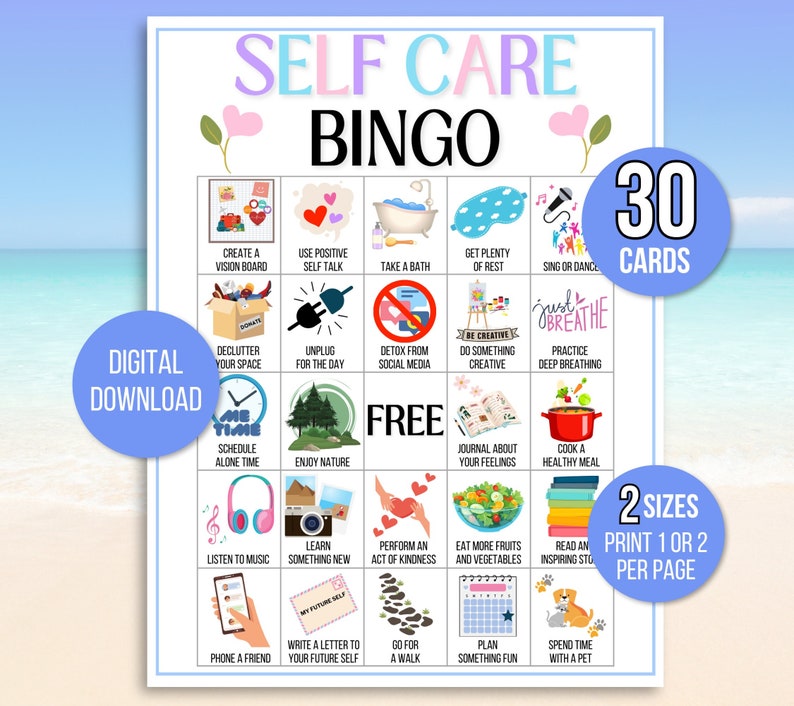 Self Care Bingo, 30 Self Care Bingo Cards, Self Care Challenge, Self Love Challenge, Wellness Bingo, Self Care Checklist, Self Care Activity