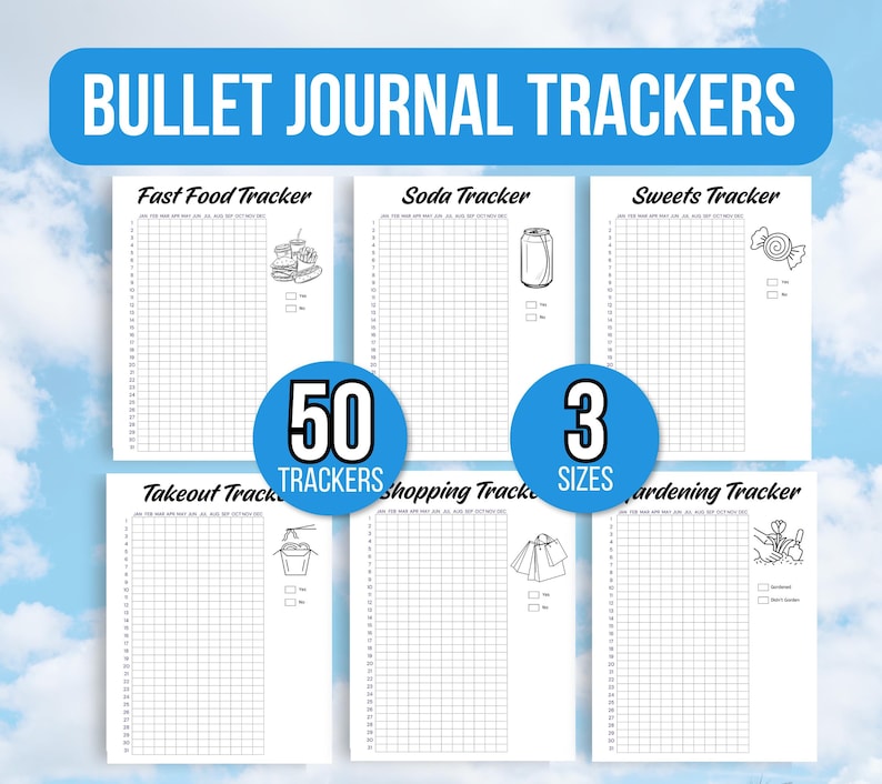 Printable Bullet Journal Trackers, Yearly Trackers Bundle, Bullet ...