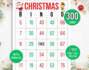300 Christmas Bingo Cards, Christmas Number Bingo, Christmas Games, Christmas Party Game, Christmas Activity, Christmas Carte Bingo, Winter