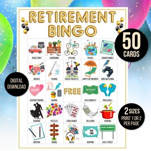 Retirement Bingo, 50 Retirement Bingo Cards, Retirement Activity, Retirement Party Game, Retirement Game, Retirement Printable Game