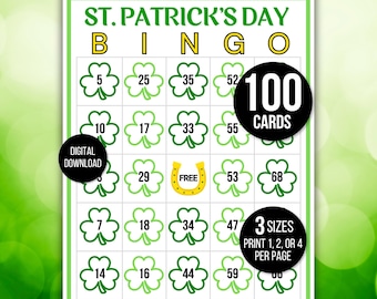 St. Patrick's Day Bingo, 100 St. Patrick's Day Bingo Cards, St. Patrick's Day Activity, St. Patrick's Party Game, St. Paddy's Activity