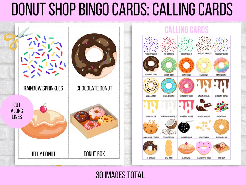 Donut Bingo 30 Printable Donut Bingo Cards Donut Birthday Etsy