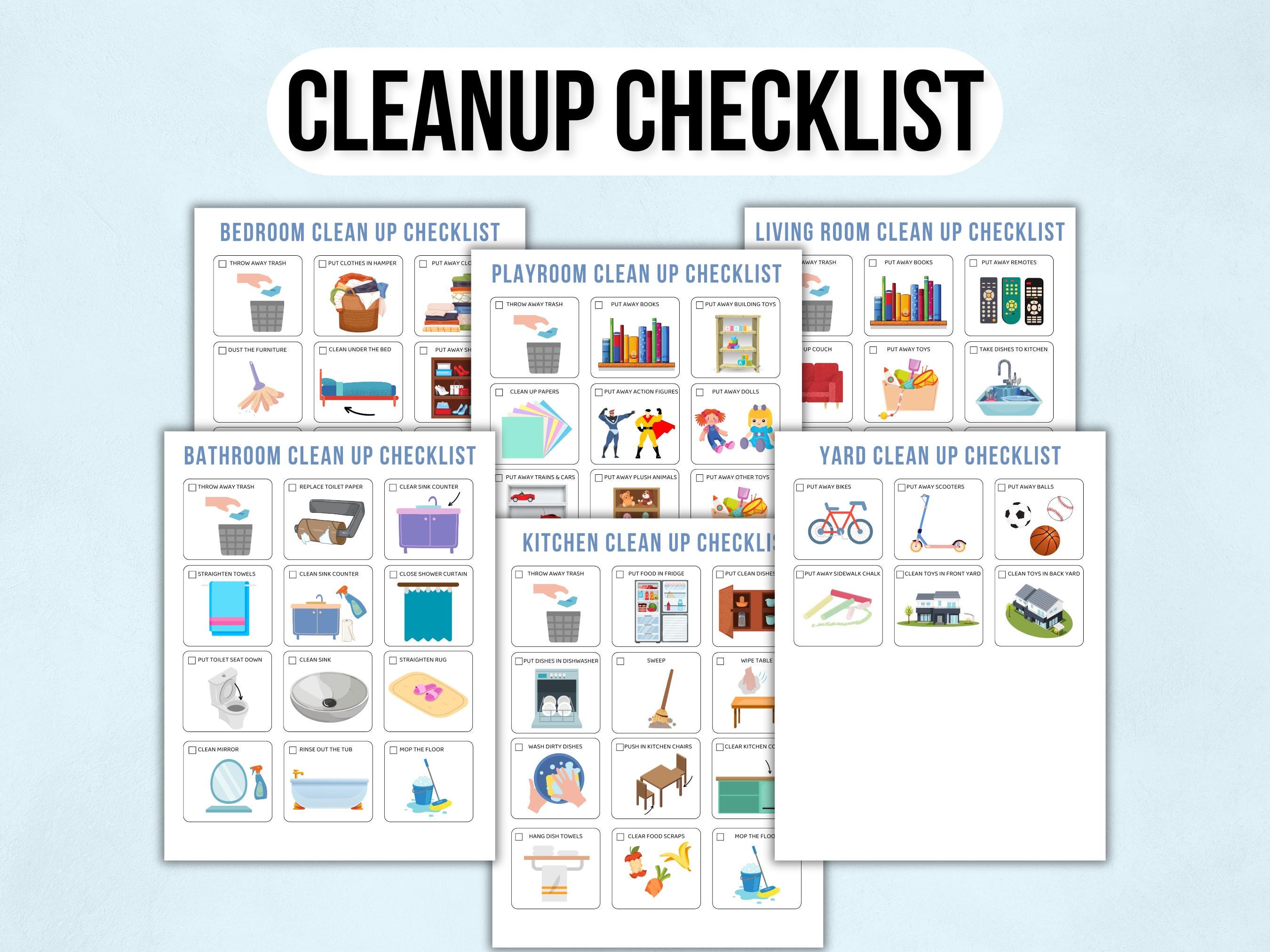Kids Cleaning Checklist with Pictures, Kids Tidying Checklists, Kids Chore Chart, Kids Chore List, Kids Daily Routines, Kids Weekly Chores
