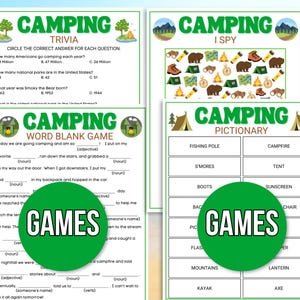 Camping Games, Camping Party Games, Camping Activities, Camping Games for Kids, Camping Printable, Camping Activities, Camping Games Bundle