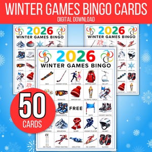 Winter Games Bingo, 50 Winter Games Bingo Cards, Winter Games, Winter Games Activity, Kid's Printable Bingo, Kids Winter Games, Sports Bingo
