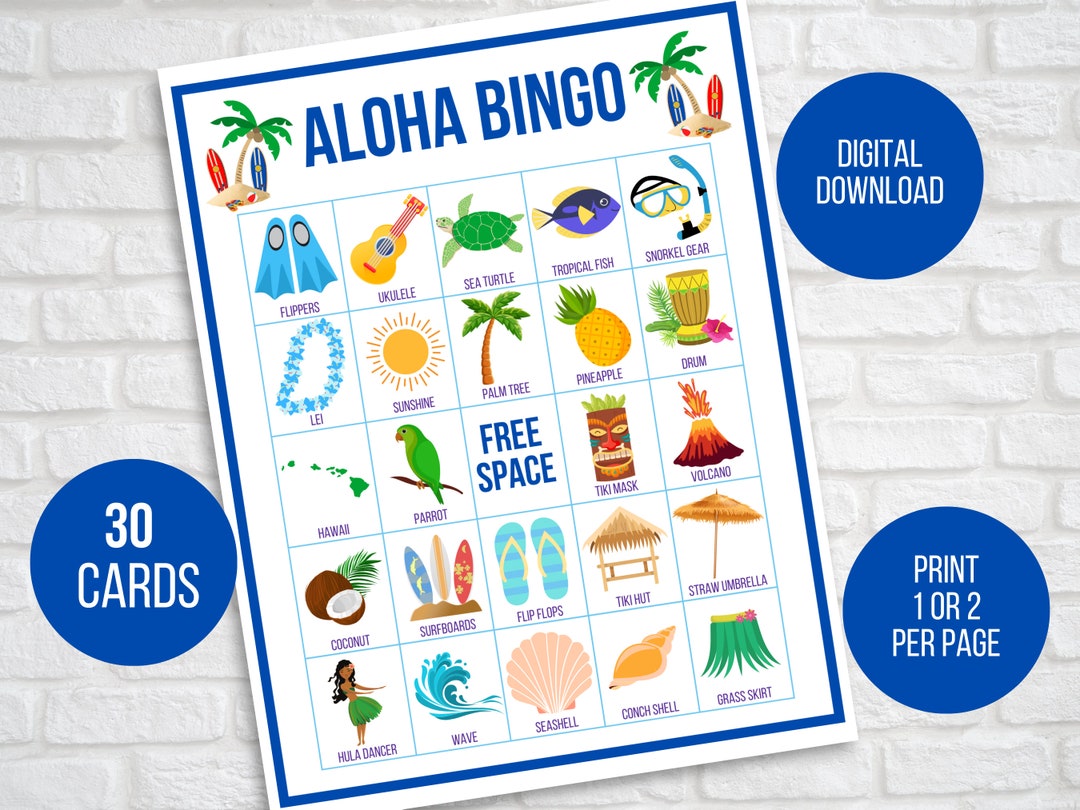 Aloha Bingo Luau Bingo Hawaiian Bingo 30 Printable Luau Etsy