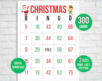 300 Christmas Bingo Cards, 1, 2, or 4 Per Page, Christmas Party Game, Christmas Activity, Christmas Game, Carte Bingo for Kids, Winter Bingo