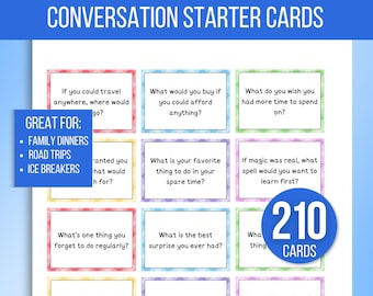 210 Conversation Cards, Conversation Starters, Road Trip Conversation Cards, Family Conversation Starter Cards, Icebreaker Game, Dinner Card