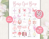 Baby Girl Bingo, 50 Baby Shower Bingo Cards, Baby Girl Shower Printable Game, Baby Bingo Game, Baby Girl Bingo Cards, Baby Sprinkle, Pink
