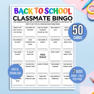 Bingo de volta às aulas, Jogos de volta às aulas, Bingo de colegas de classe, Conheça você, Bingo, Encontre alguém que faça bingo, Encontre o bingo convidado, Quebra-gelo