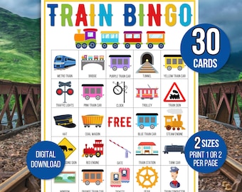 電車ビンゴボードゲーム | 誕生日パーティーに最適 | デジタル