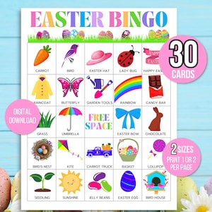 Bingo de Páscoa, 30 Cartões de Bingo de Páscoa para Imprimir, Atividade de Páscoa para Crianças, Jogo de Festa de Páscoa para Crianças, Atividade de Sala de Aula de Páscoa, Jogo de Páscoa