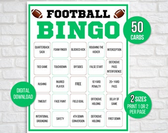 Football Bingo, 50 Unique Printable Football Bingo Cards, Football Game, Football Activity, Kid's Printable Bingo Game, Kids Football Bingo