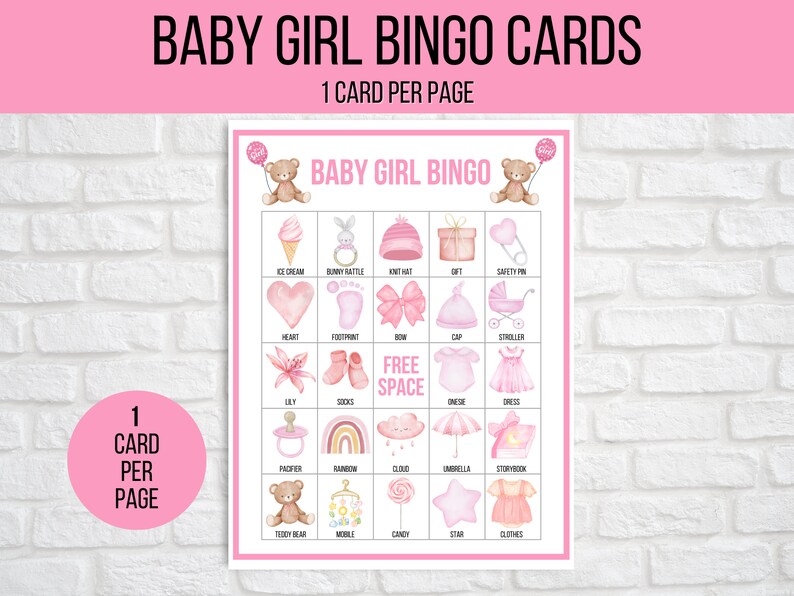 Baby Girl Bingo Baby Shower Bingo Baby Girl Shower Printable - Etsy