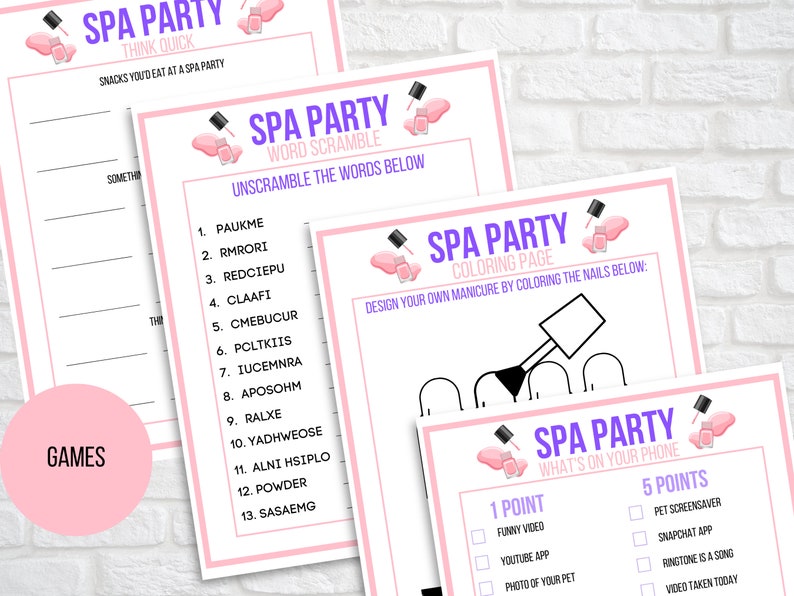 Spa Party Games Printable Spa Party Activities Girls Spa - Etsy