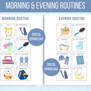 Kindermorgen und Abendrituale Diagramme, Morgen-Routine für Kinder, Abend-Routine für Kinder, Bereit für die Schul-Routine, Schlafenszeit-Routine