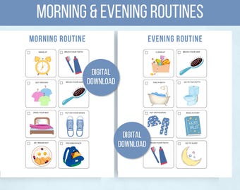 Kids Morning and Evening Routine Charts, Morning Routine for Kids, Evening Routine for Kids, Ready for School Routine, Bedtime Routine