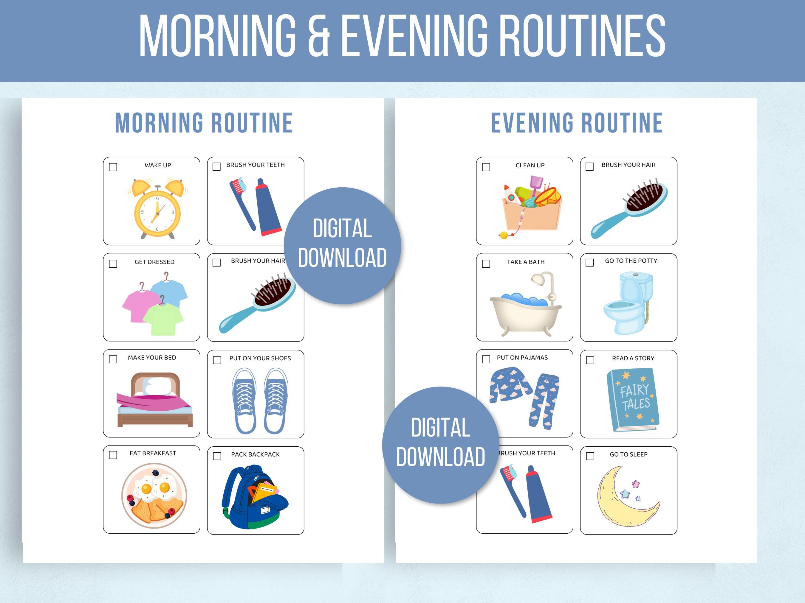 Kids Morning and Evening Routine Charts, Morning Routine for Kids, Evening Routine for Kids, Ready for School Routine, Bedtime Routine