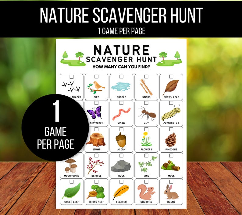 Nature Scavenger Hunt for Kids, Outdoor Nature Scavenger Hunt, Hike Activity, Nature Hunt, Kids Outdoor Activity, Nature Walk Activity
