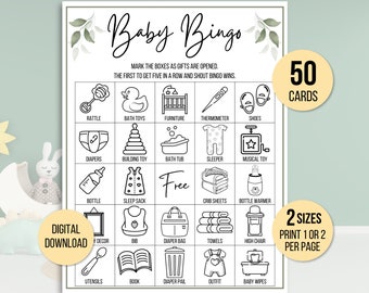 Baby Bingo, 50 Baby Bingo Cards, Baby Shower Bingo, Baby Shower Game, Baby Shower Activity, Printable Baby Bingo, Neutral Baby Bingo